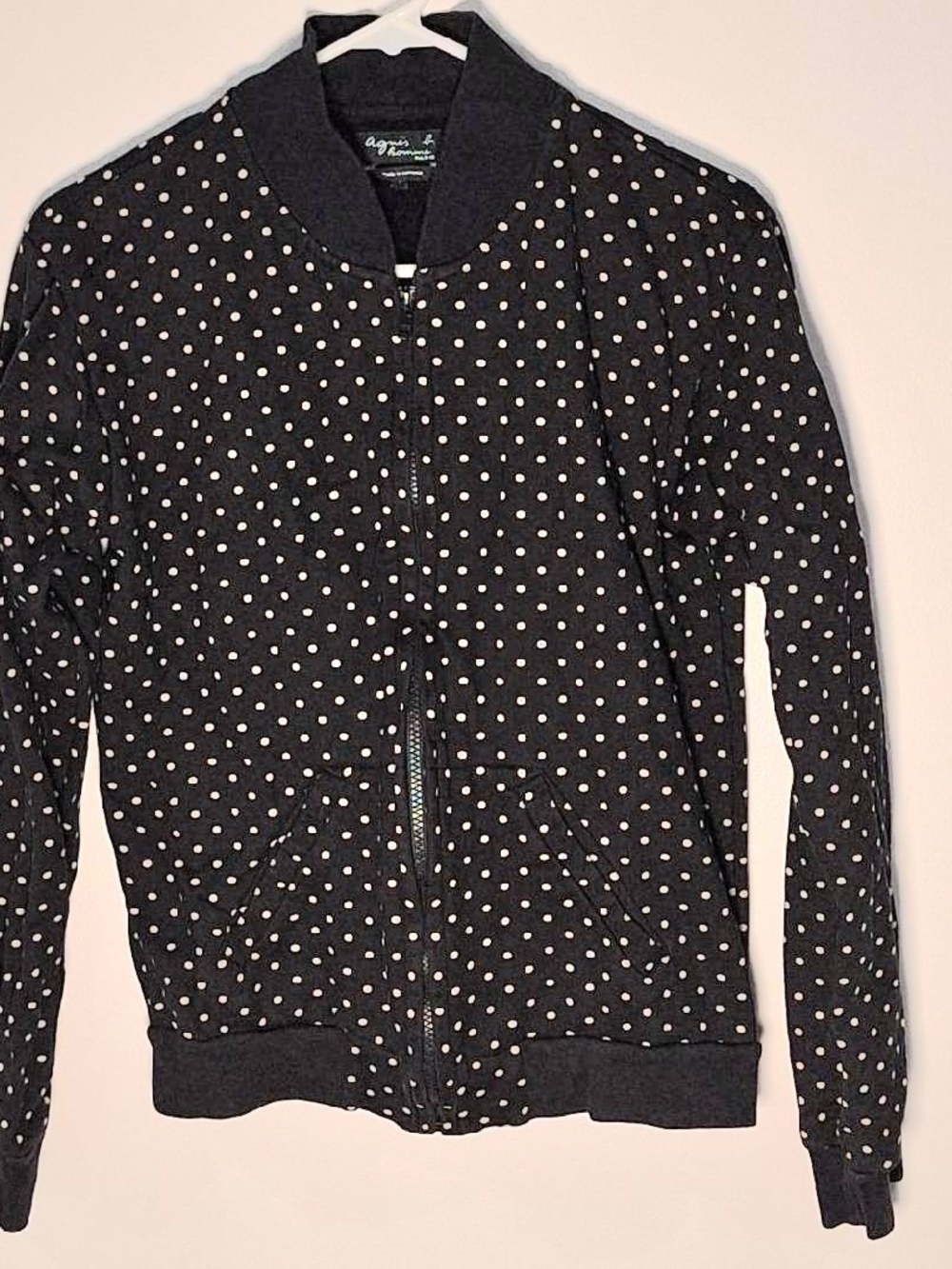 Agnès B. Homme Black Polka Dot Zip-Up Sweater